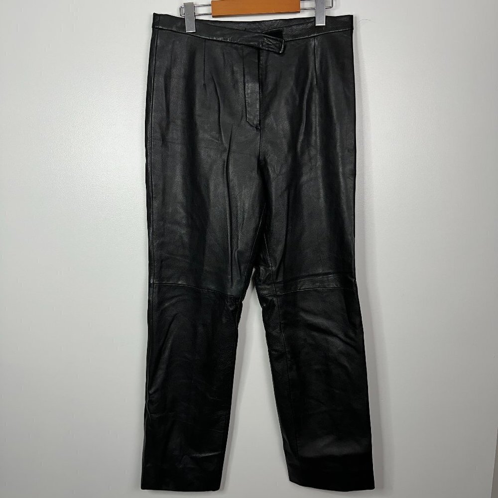 Izzi Leather  Vintage  Genuine 100% Black Leather  High Rise Straight Leg Pants